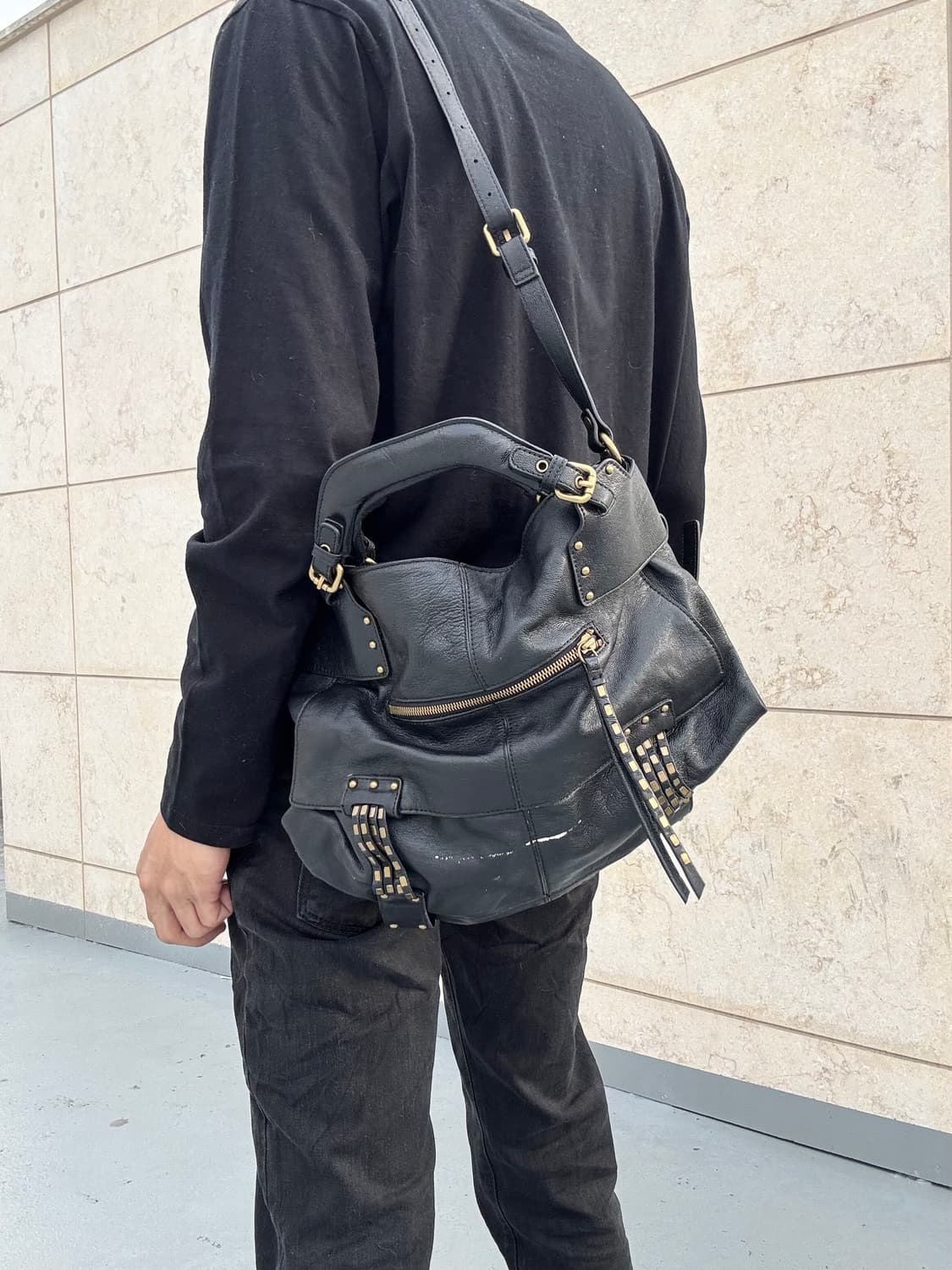 “Vintage”00’s Stud Detail Black Bag 상품이미지2