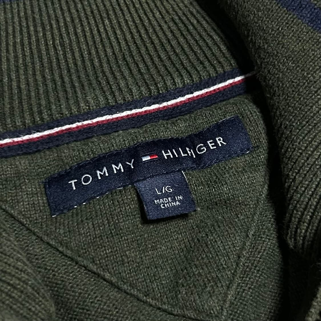 [M] Tommy 타미힐피거 카키 반집업 코튼 풀오버 니트 상품이미지4