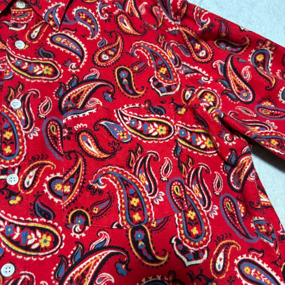 빈티지 레드 페이즐리 패턴 코튼 셔츠 L 상품이미지2