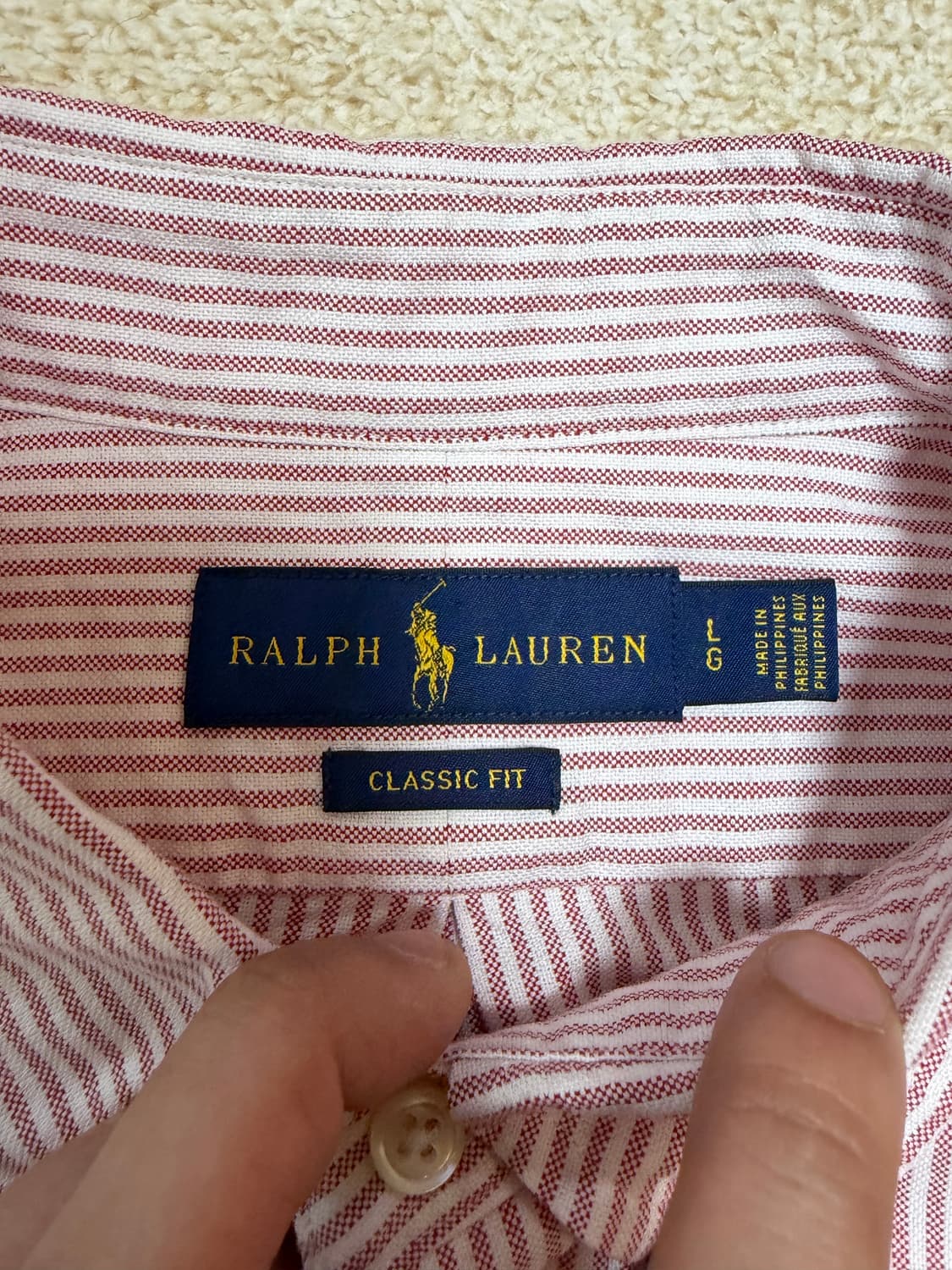 100-105) 폴로 랄프로렌 옥스포드 스트라이프 반팔 셔츠 핑크 상품이미지4