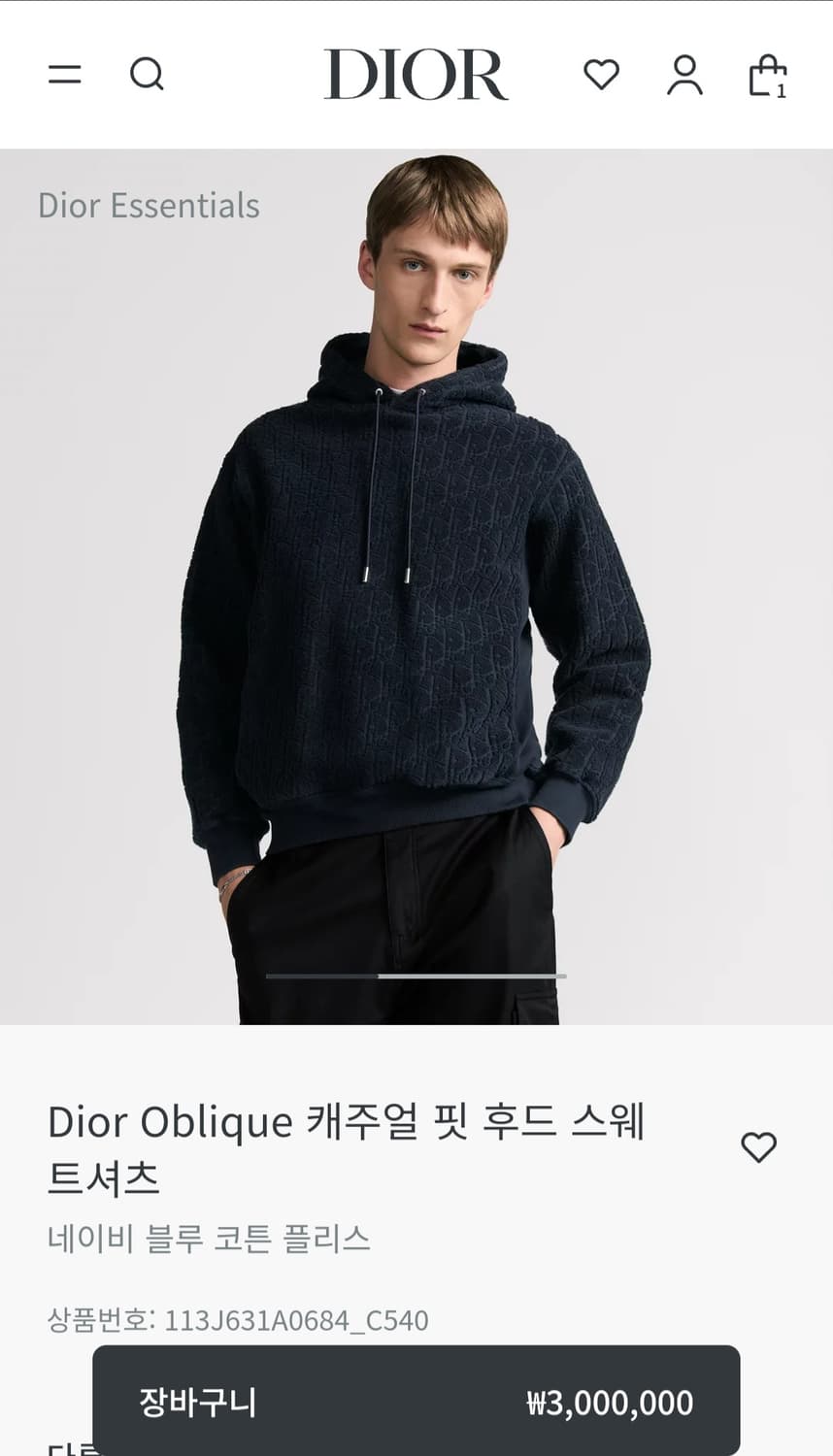 디올 오블리크 시그니처 테리 후드티 M사이즈 상품이미지3