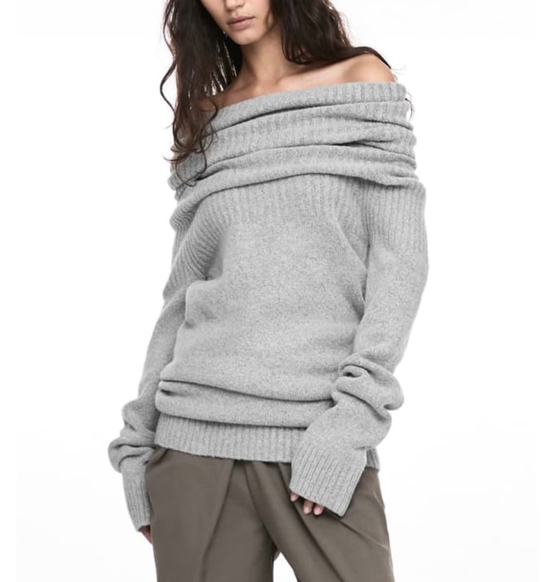 나체 2-WAY SHAWL KNIT MELANGE GRAY 오프숄더 니트 상품이미지1