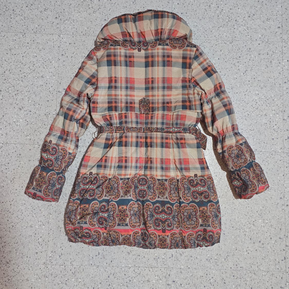 체크 패턴 벨트 유니크 패딩  코트 상품이미지3