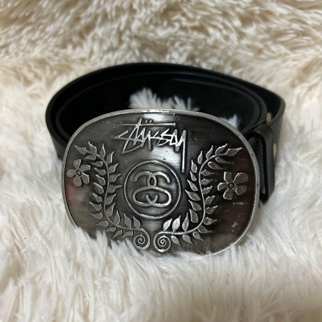 00s 스투시 SS 링크 플로럴 오벌 버클 레더 벨트 상품이미지1