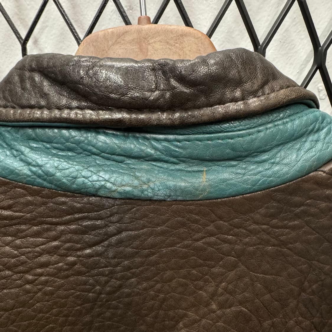 USA VINTAGE 빈티지 레더 플라이트 자켓 소매 청록 배색 브라운 상품이미지10