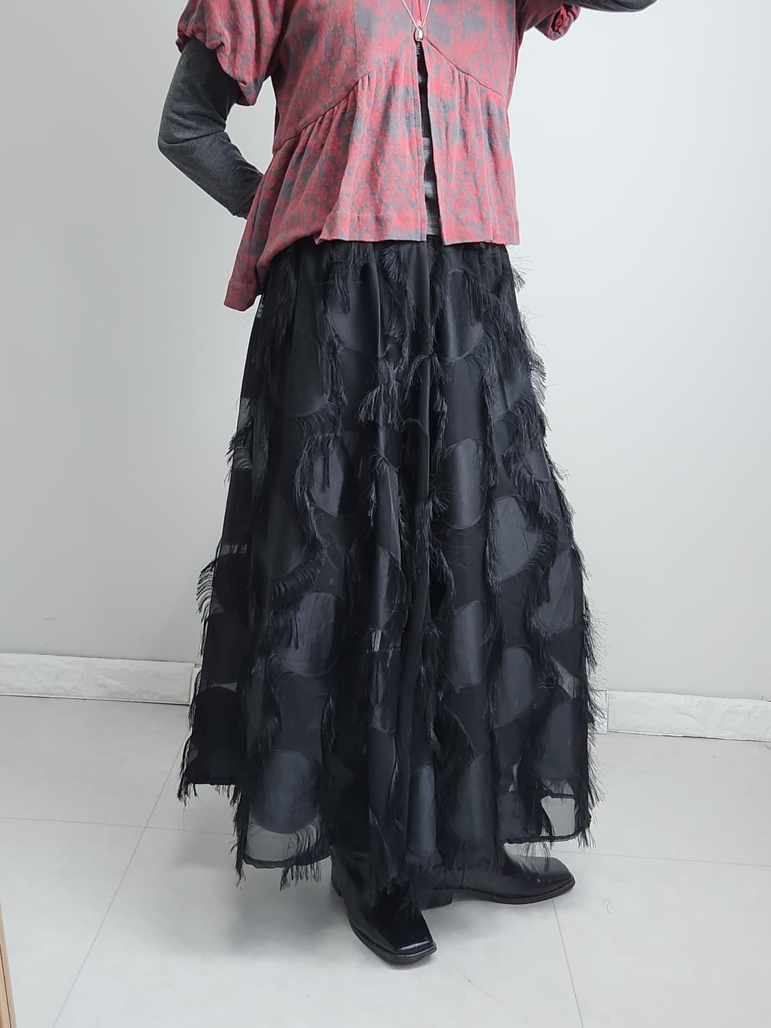 도트 수술 롱 스커트 상품이미지2