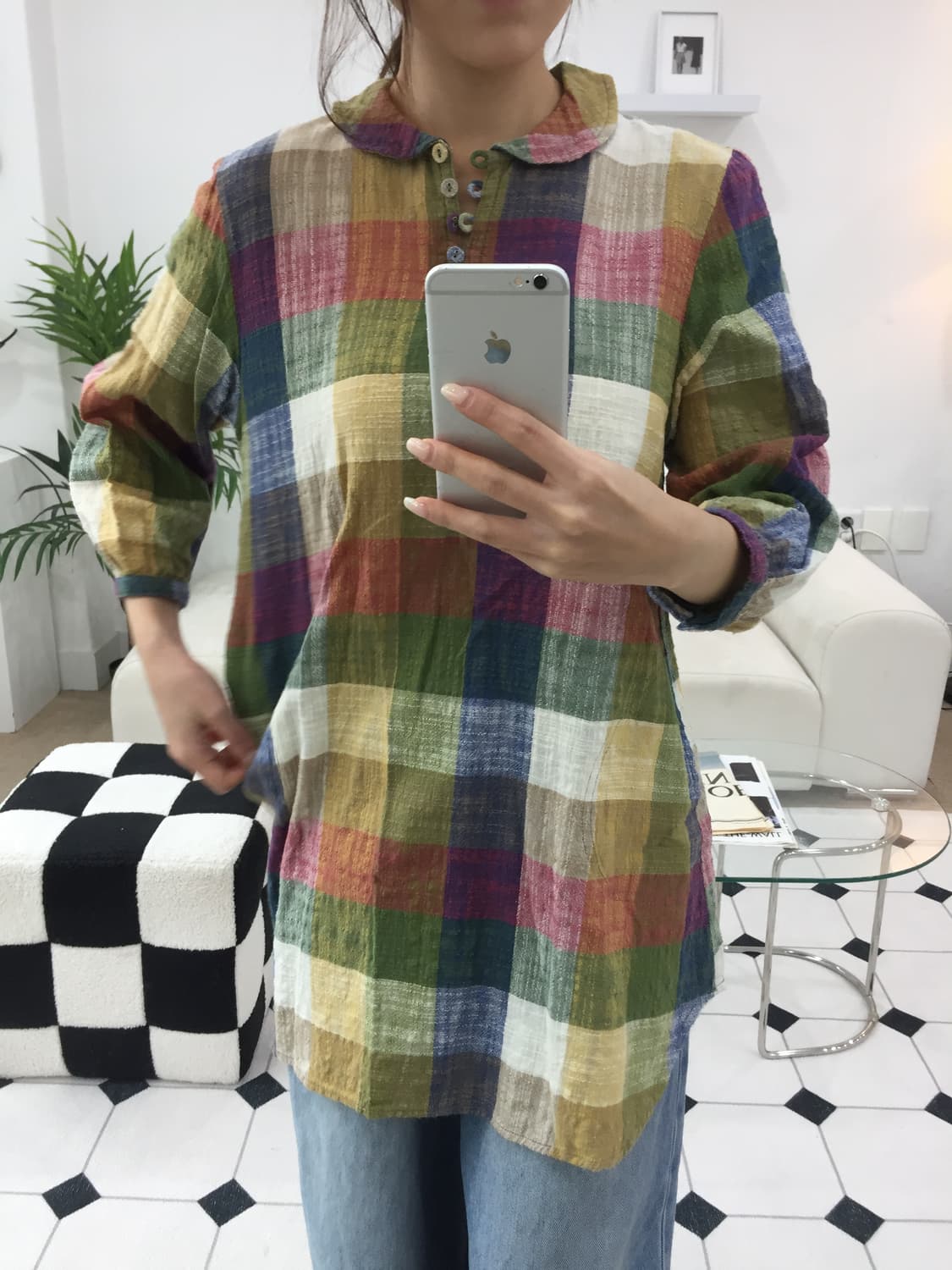 모리걸 단추 레이어드 체크원피스 상품이미지6