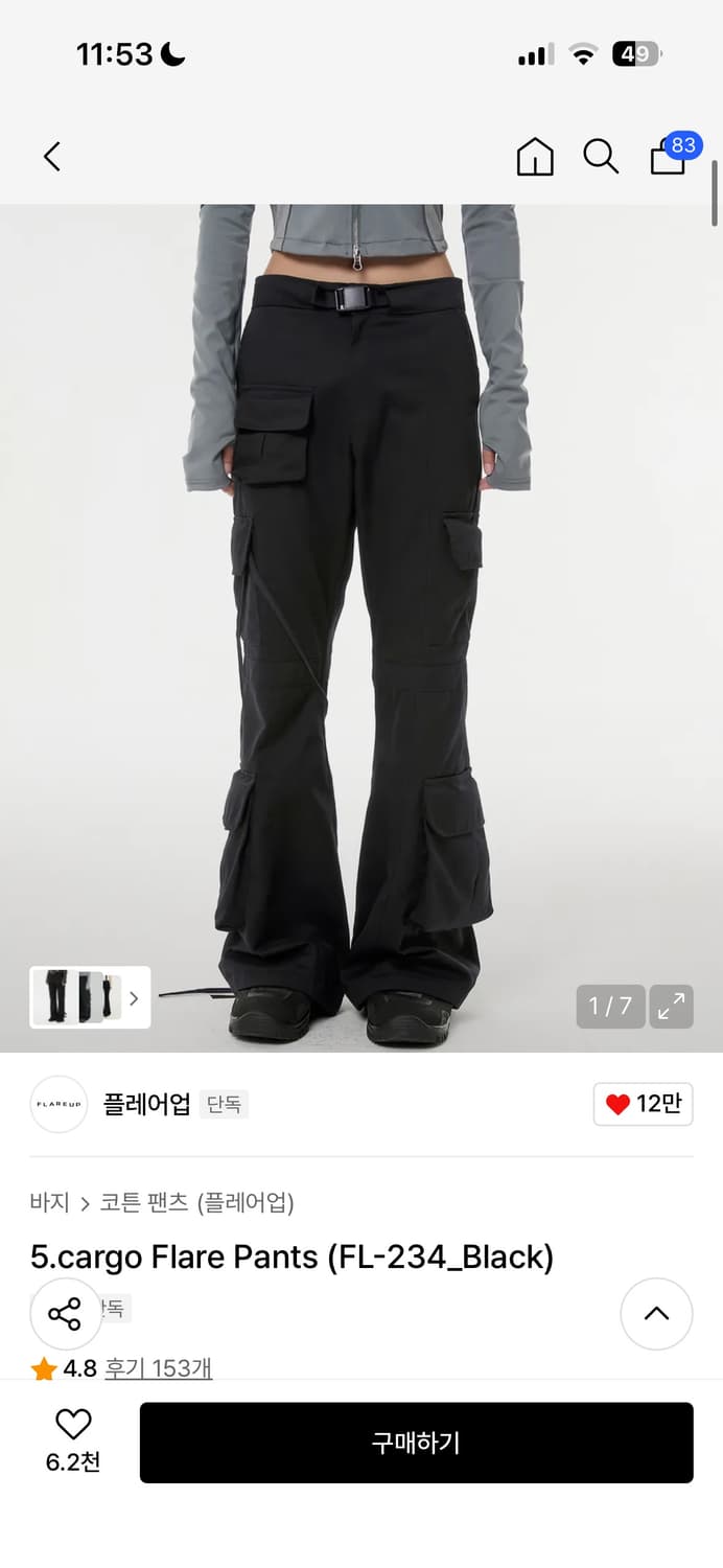 5. Cargo Flare Pants(FL 234 Black) 상품이미지1