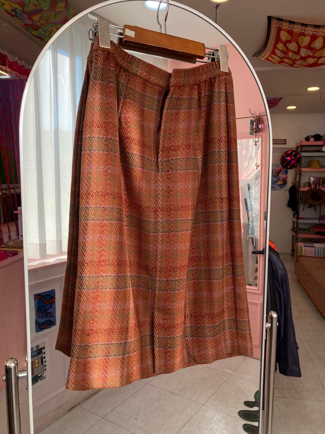 빈티지 브라운 울 체크 미디 스커트 상품이미지4