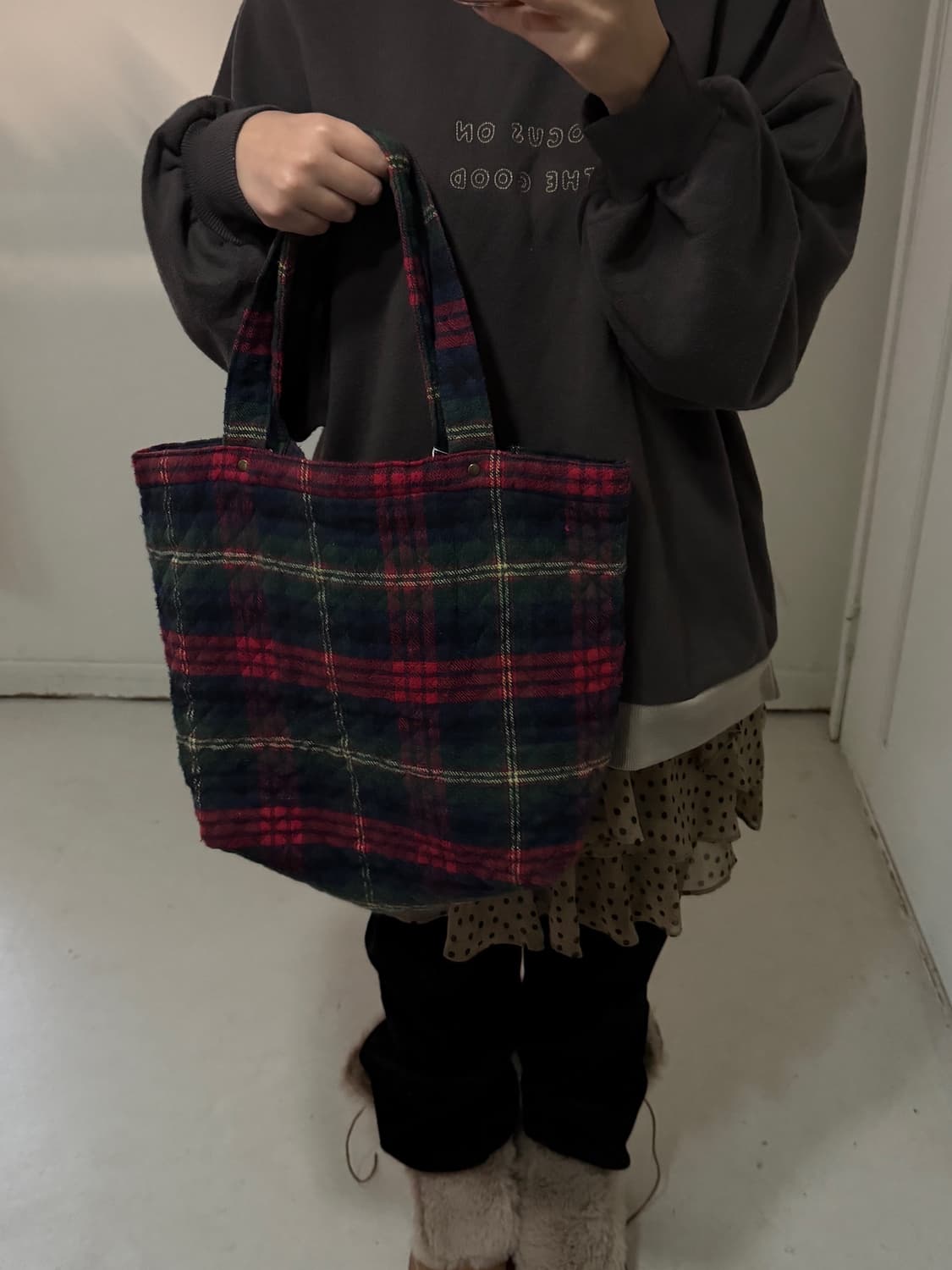 일본빈티지 타탄체크 겨울 토트백 상품이미지2