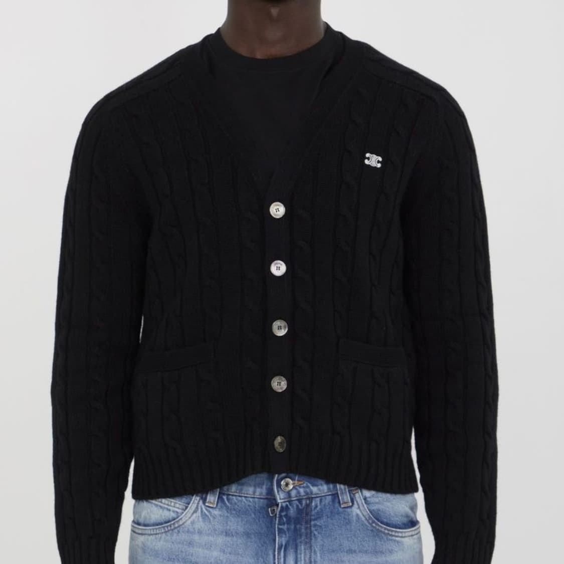 [S+급/M] 셀린느 트리오페 캐시미어 케이블 니트 가디건 블랙 상품이미지9