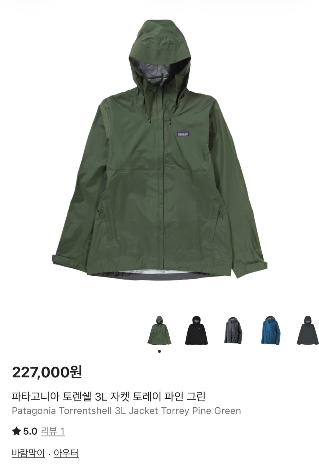 파타고니아 토렌트쉘 3L 자켓 그린 상품이미지1