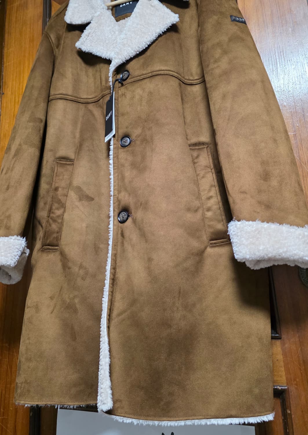 DKNY 프리미엄 비건 무스탕 XL 새상품 브라운 합피 코트 자켓 물세탁 상품이미지3