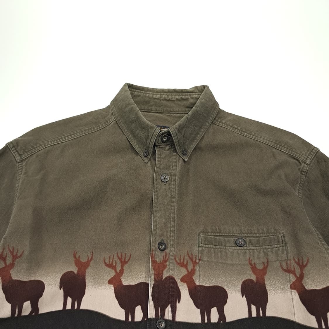 CL498 XL 울리치 90s 마카오판 코튼 사슴그래픽 올리브 셔츠 상품이미지2