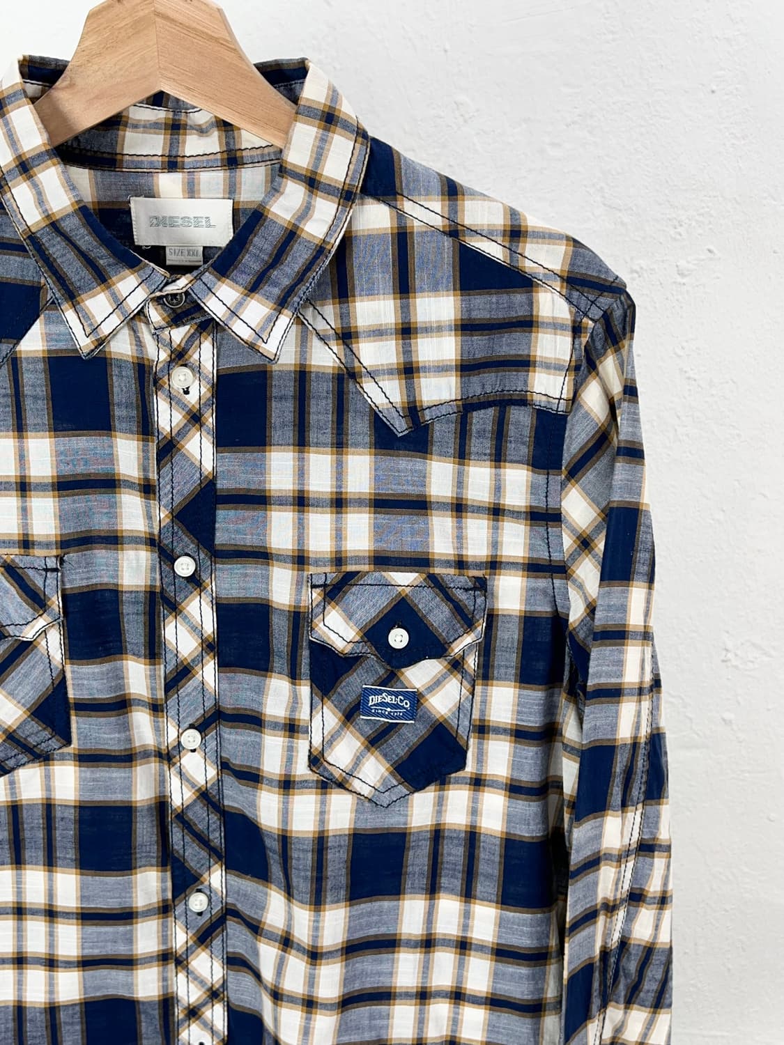 디젤 블루 트윈 포켓 체크 씬 코튼 셔츠 상품이미지3