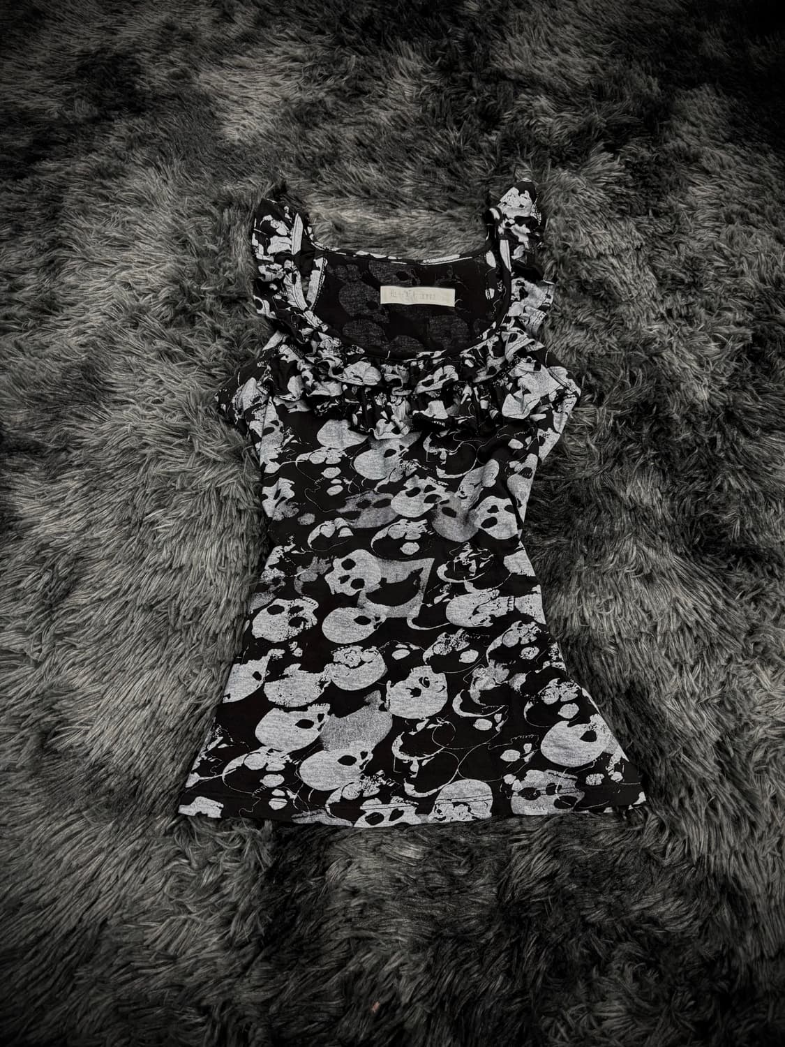 해골 패턴 프릴 Y2K 슬리브리스 상품이미지1