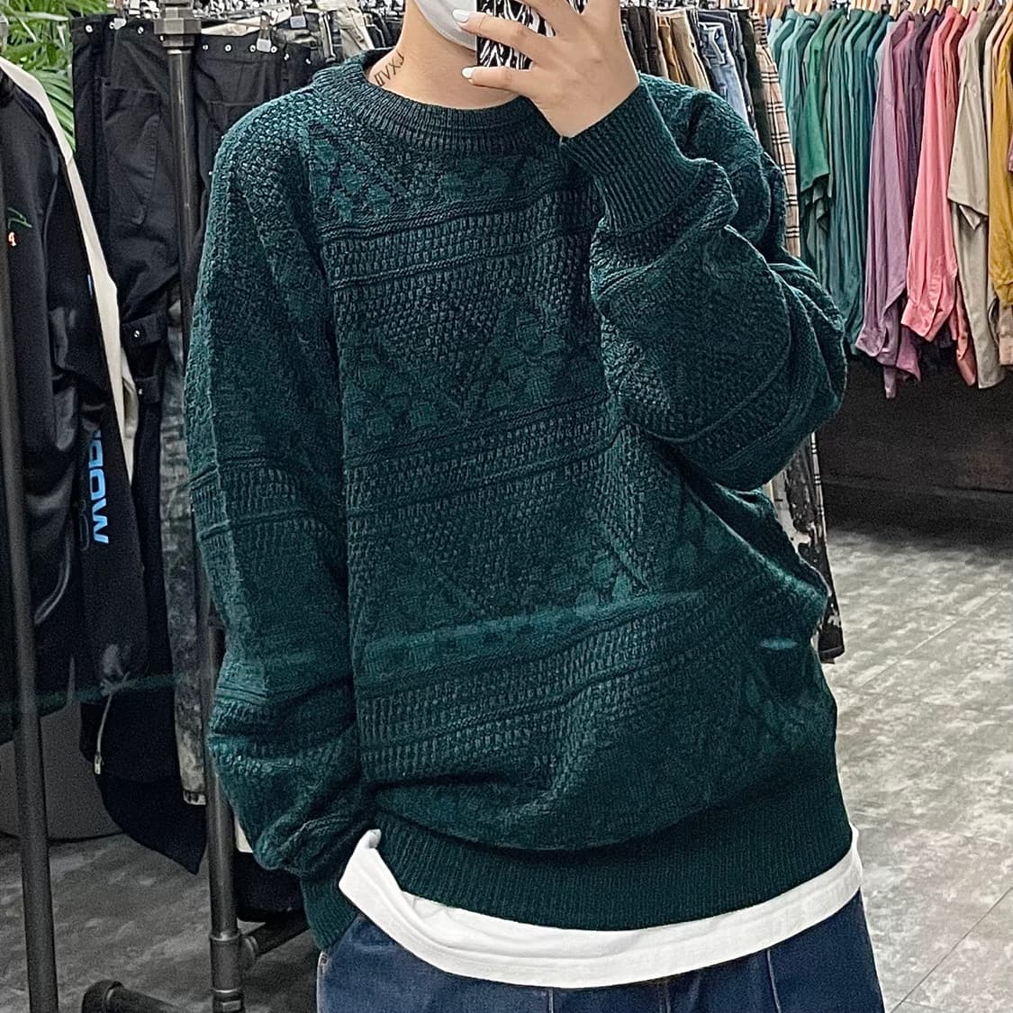 발렌시아가 다크그린 에스닉 패턴 니트 상품이미지1