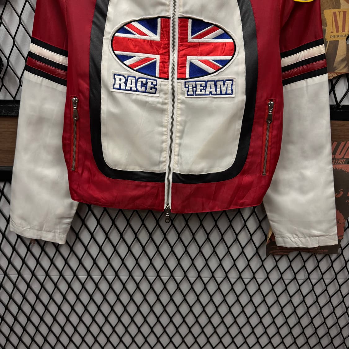 00s USA VINTAGE 크롭 레이싱자켓 패치워크 포인트 레드 화이트 상품이미지4