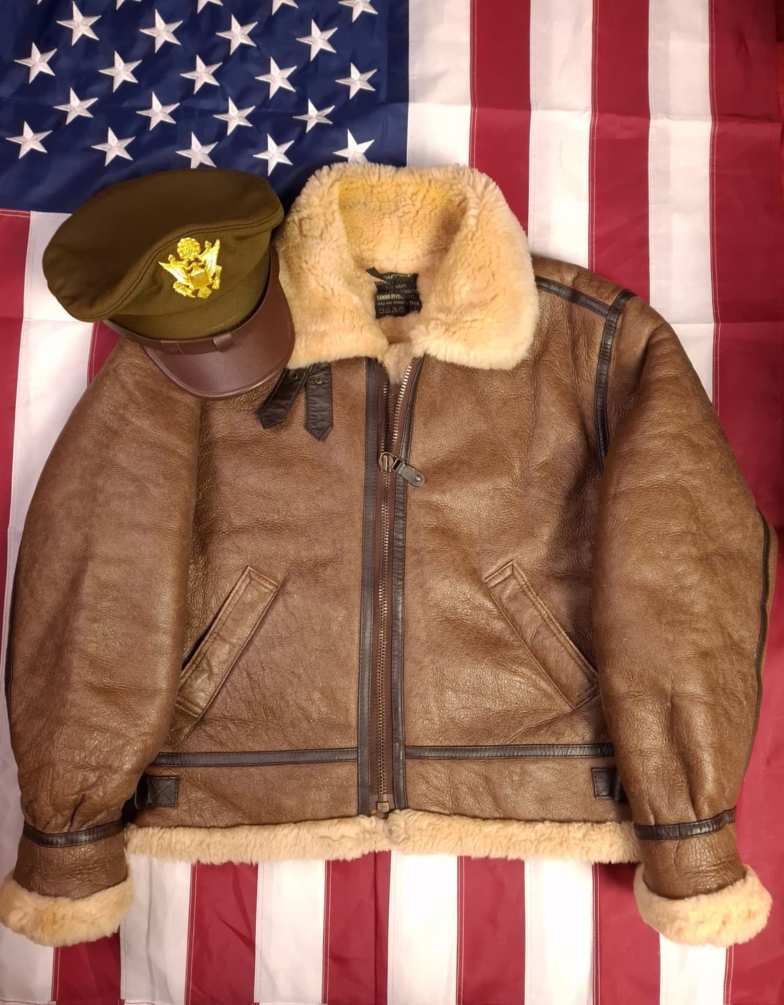 90's 국내산 미공군 B-3 TYPE 리얼레더 항공폭격기 무스탕 상품이미지1