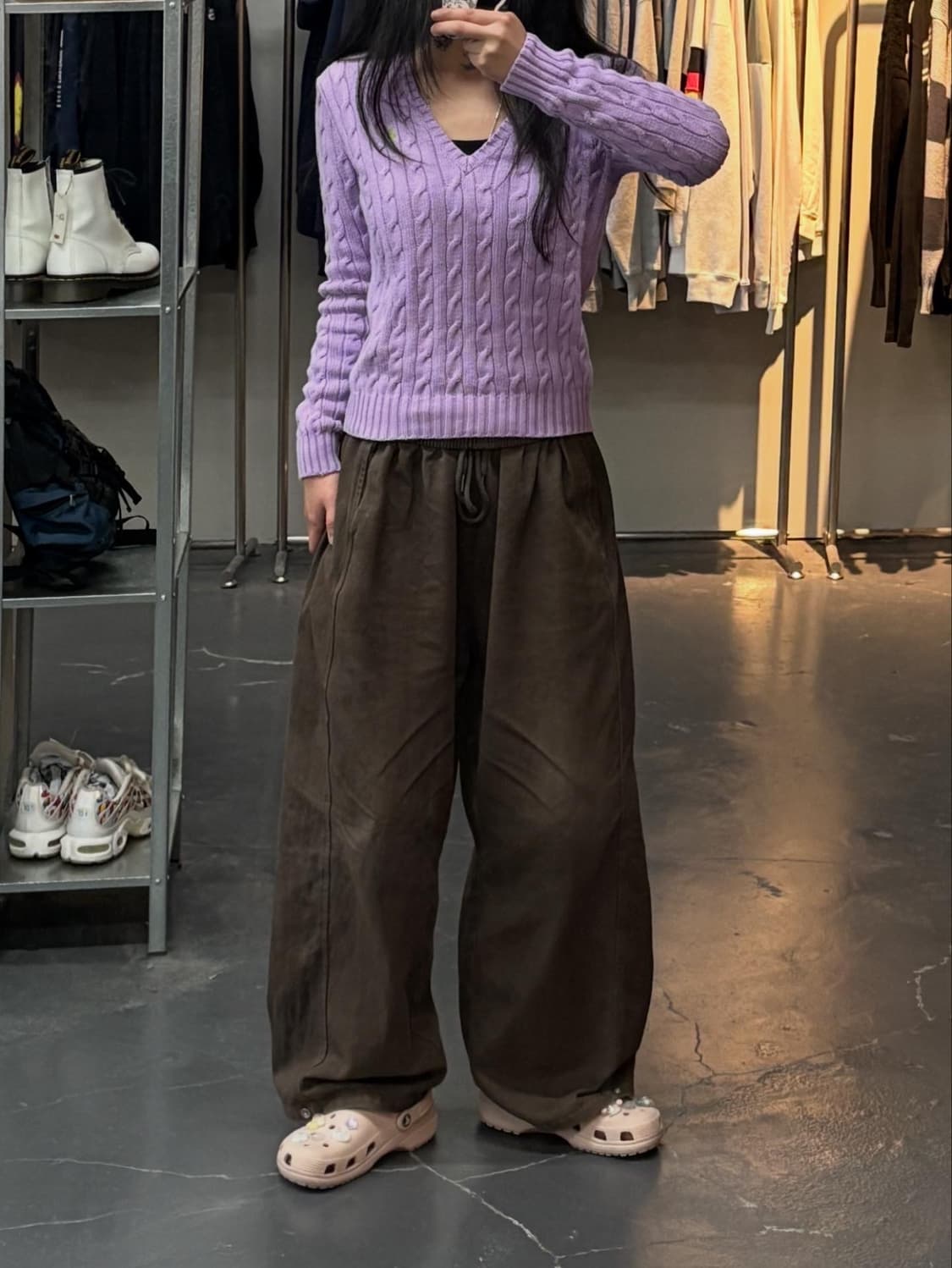 폴로랄프로렌 스포츠 포니로고 연보라 케이블 니트 브이넥 스웨터 A2451 상품이미지1