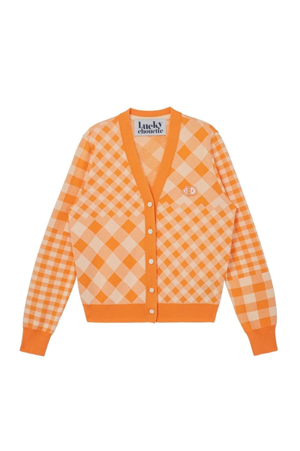 럭키슈에뜨 오렌지 체크 버튼 포인트 가디건 니트 38 상품이미지1