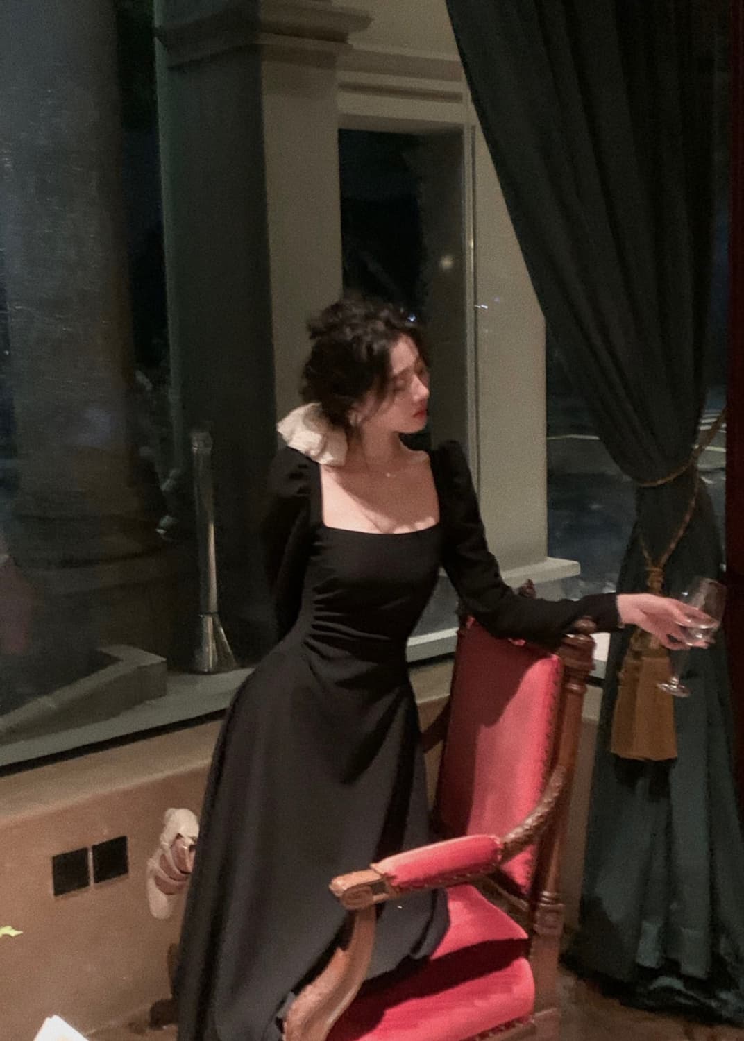 셔링 롱원피스 블랙 상품이미지1