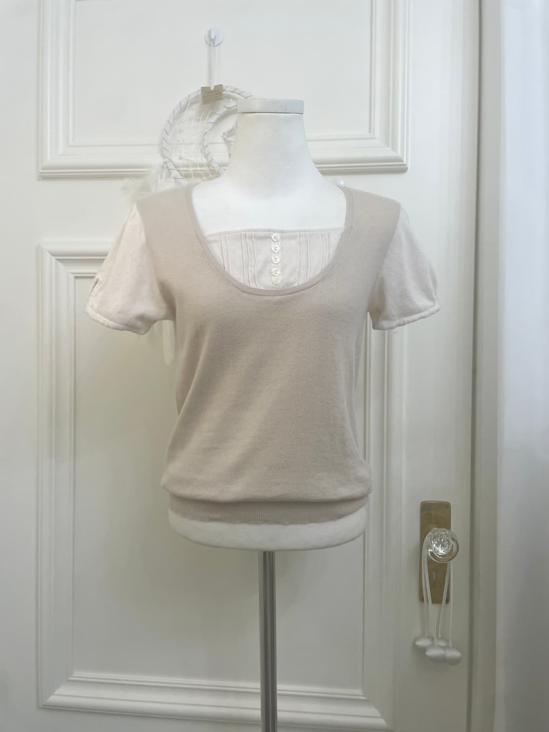 beige ivory crochet point knit top 상품이미지1