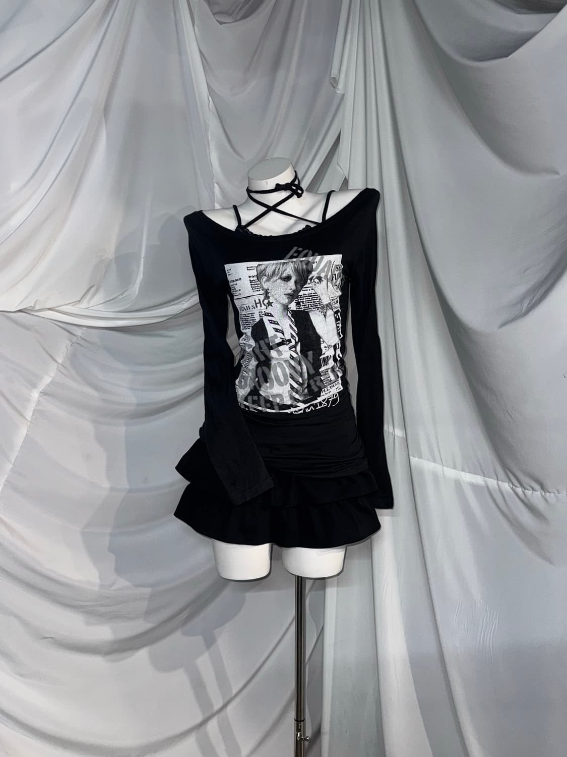 미사깔 무채색 데일리 해골 펑투케 코디세트 상품이미지5