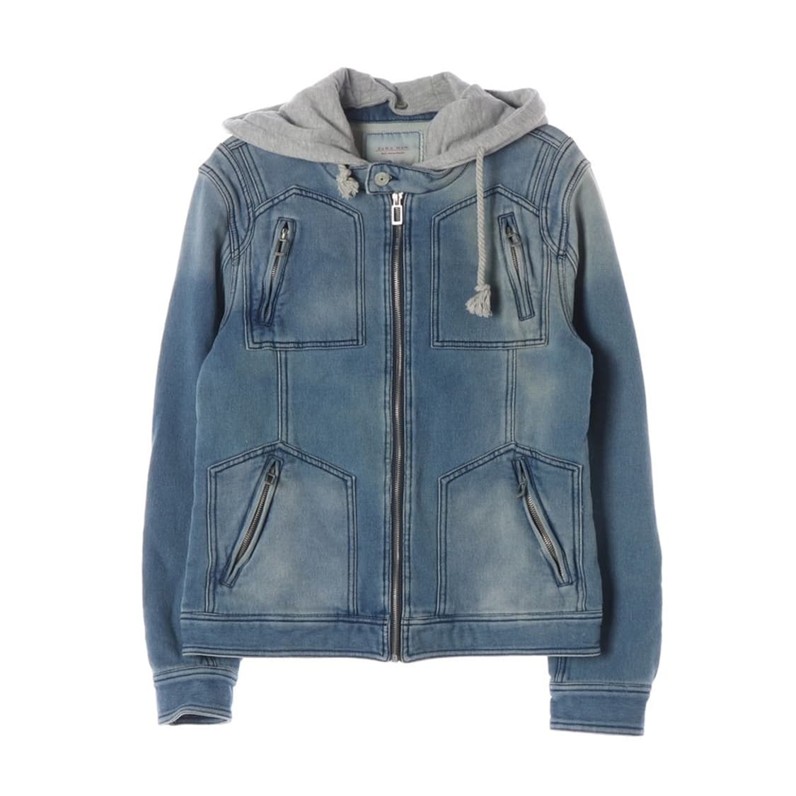 자라 맨 니트 웨븐 후드 데님 자켓 L 상품이미지1