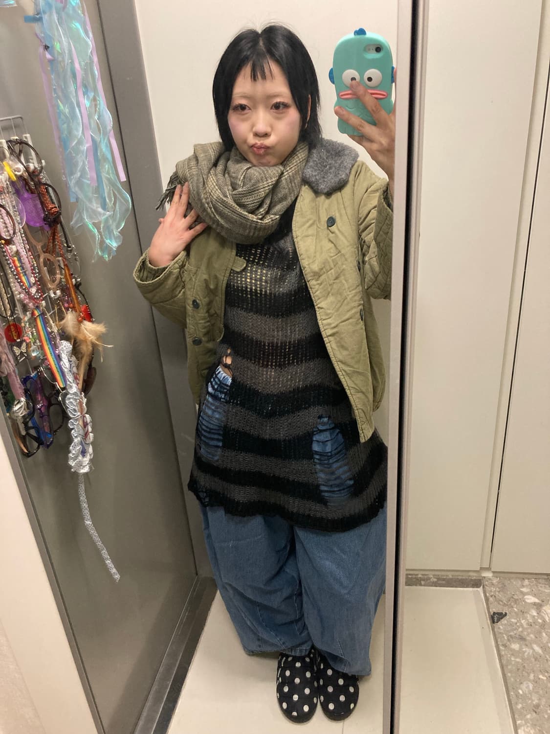 니혼진 히피 우라하라 벌룬팬츠 야상 그런지 니트 미쏘 목도리 숏자켓 코디 상품이미지2