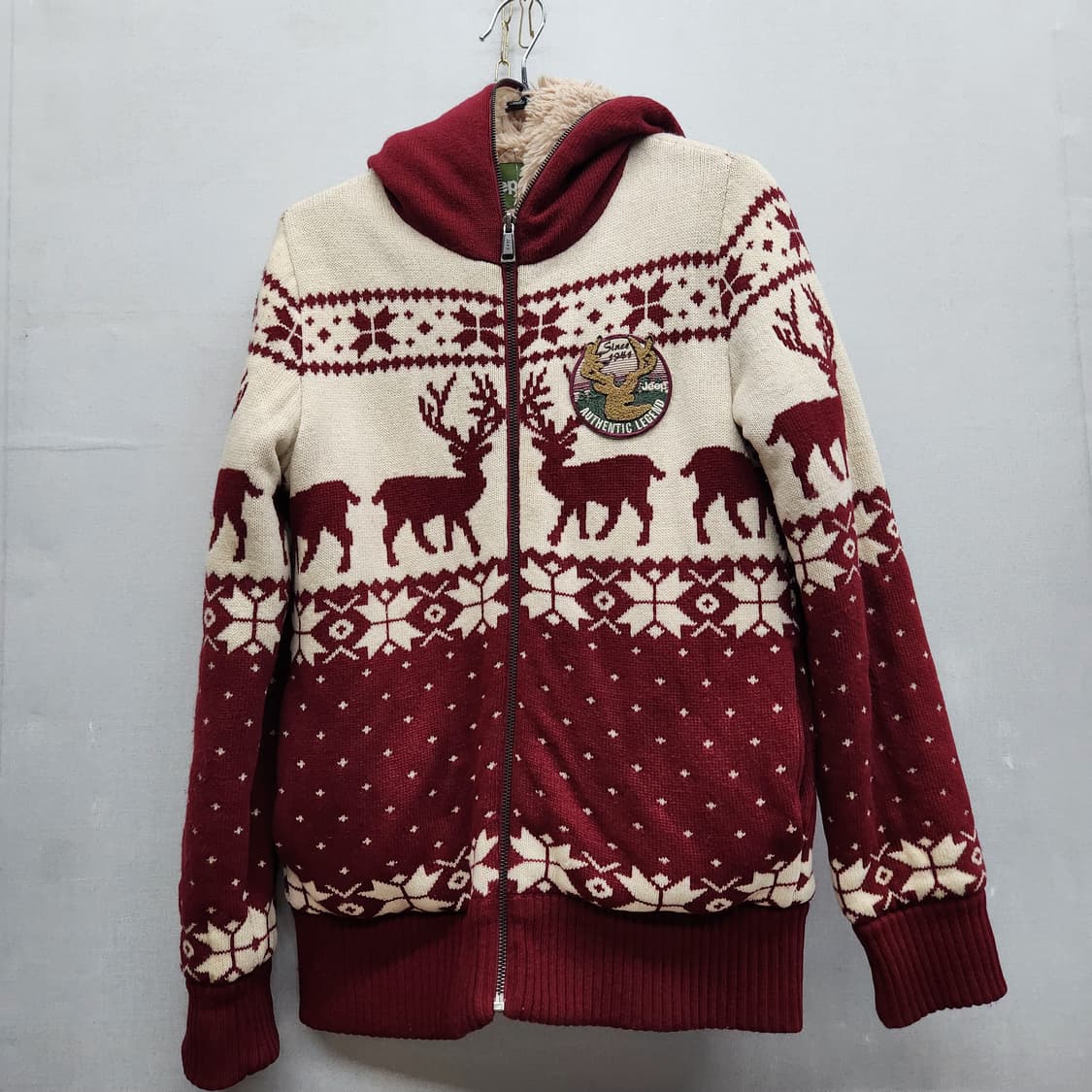 JEEP 지프 노르딕 패턴 풀오버 니트 양털 후드집업 S(S~M) 상품이미지1