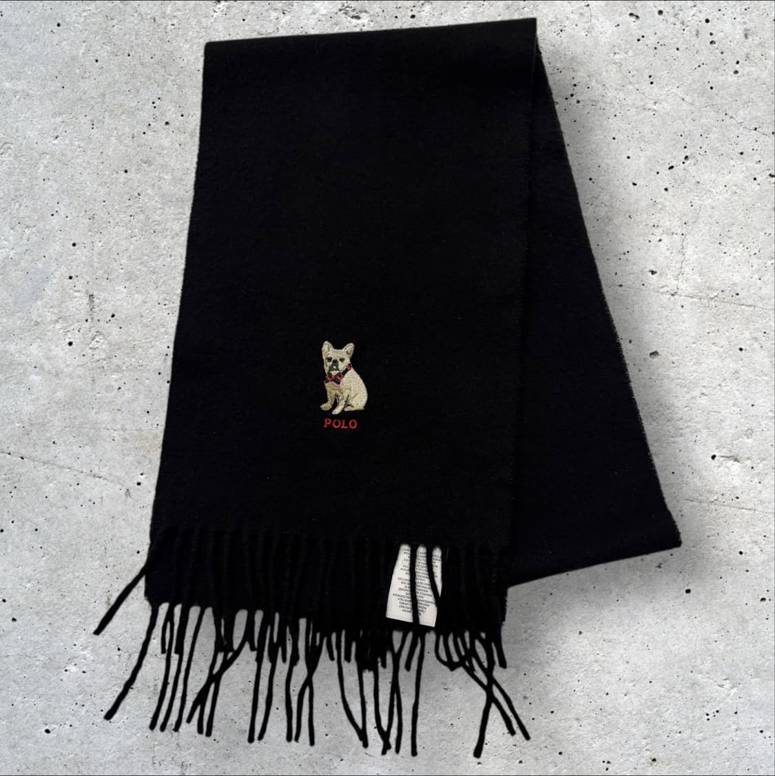 폴로 랄프로렌 프렌치 불독 자수 블랙 울 머플러 상품이미지1