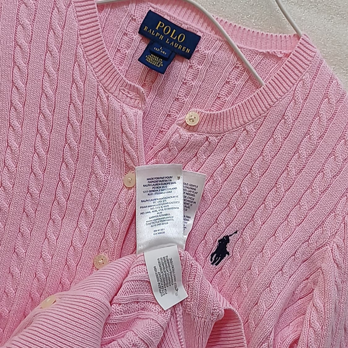 폴로 케이블 니트 가디건 아동 걸즈 L 여성 XS 핑크 훌륭 사랑봉봉 상품이미지3
