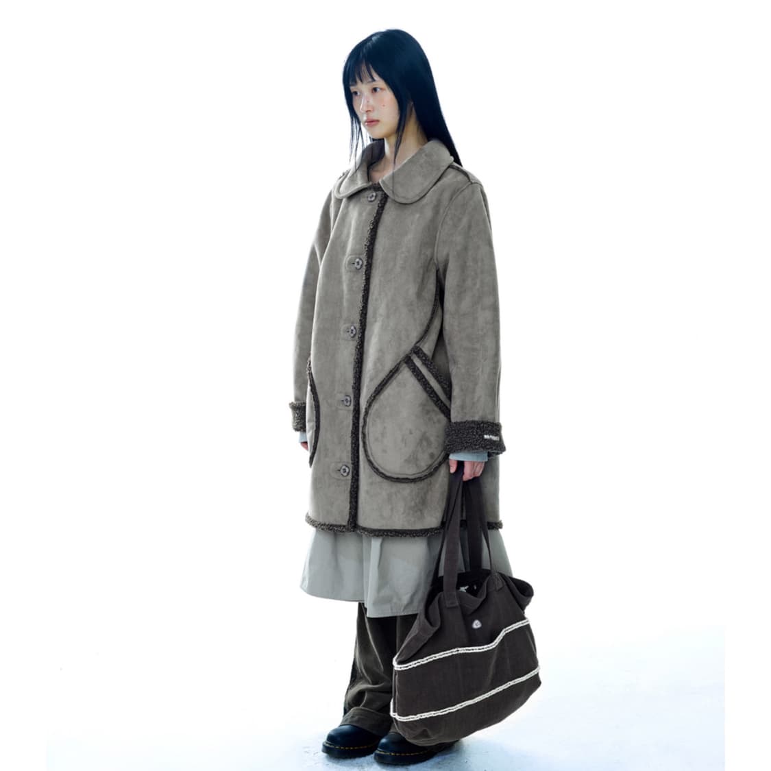 [2] 코이세이오 라운드 카라 스웨이드 자켓 브라운 무스탕 코트 상품이미지3