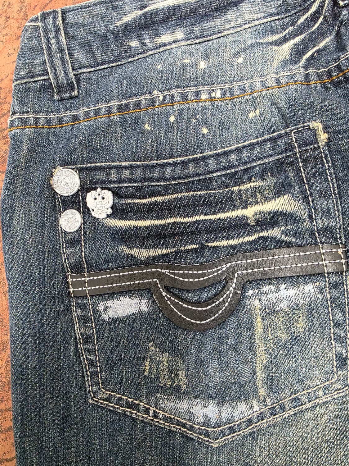 존 갈리아노 헤리티지 가죽 패치 워싱 데님 팬츠 32 상품이미지3