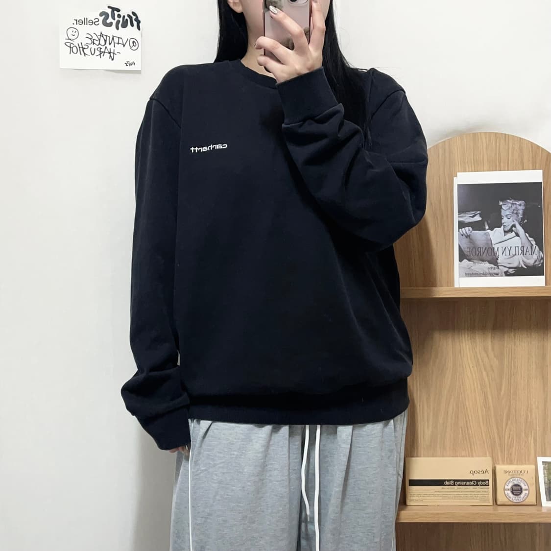 [정품] 칼하트 블랙 화이트자수 맨투맨 [ L ] 상품이미지3