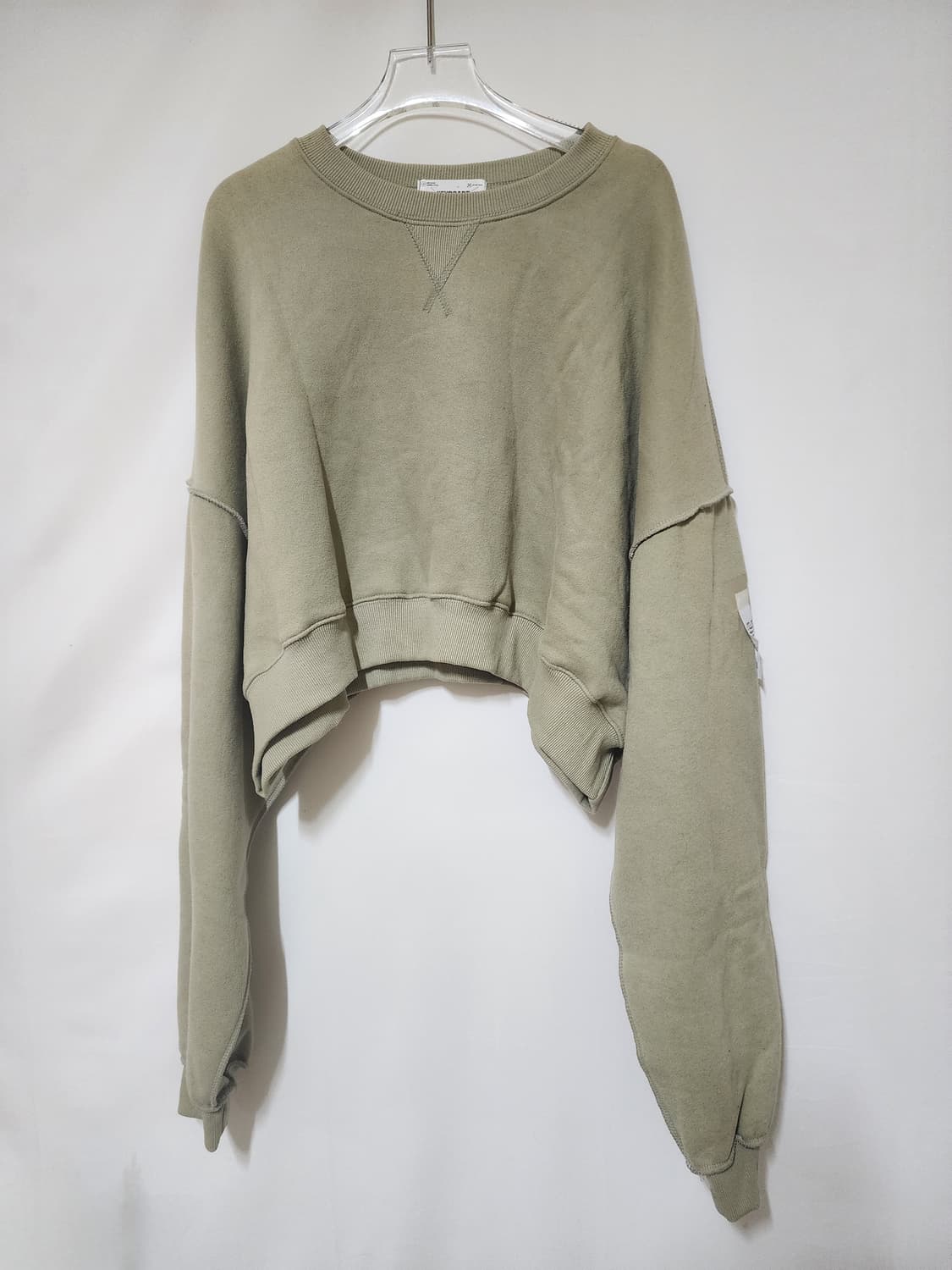 카키 기모 오버핏 크롭 맨투맨 상품이미지1