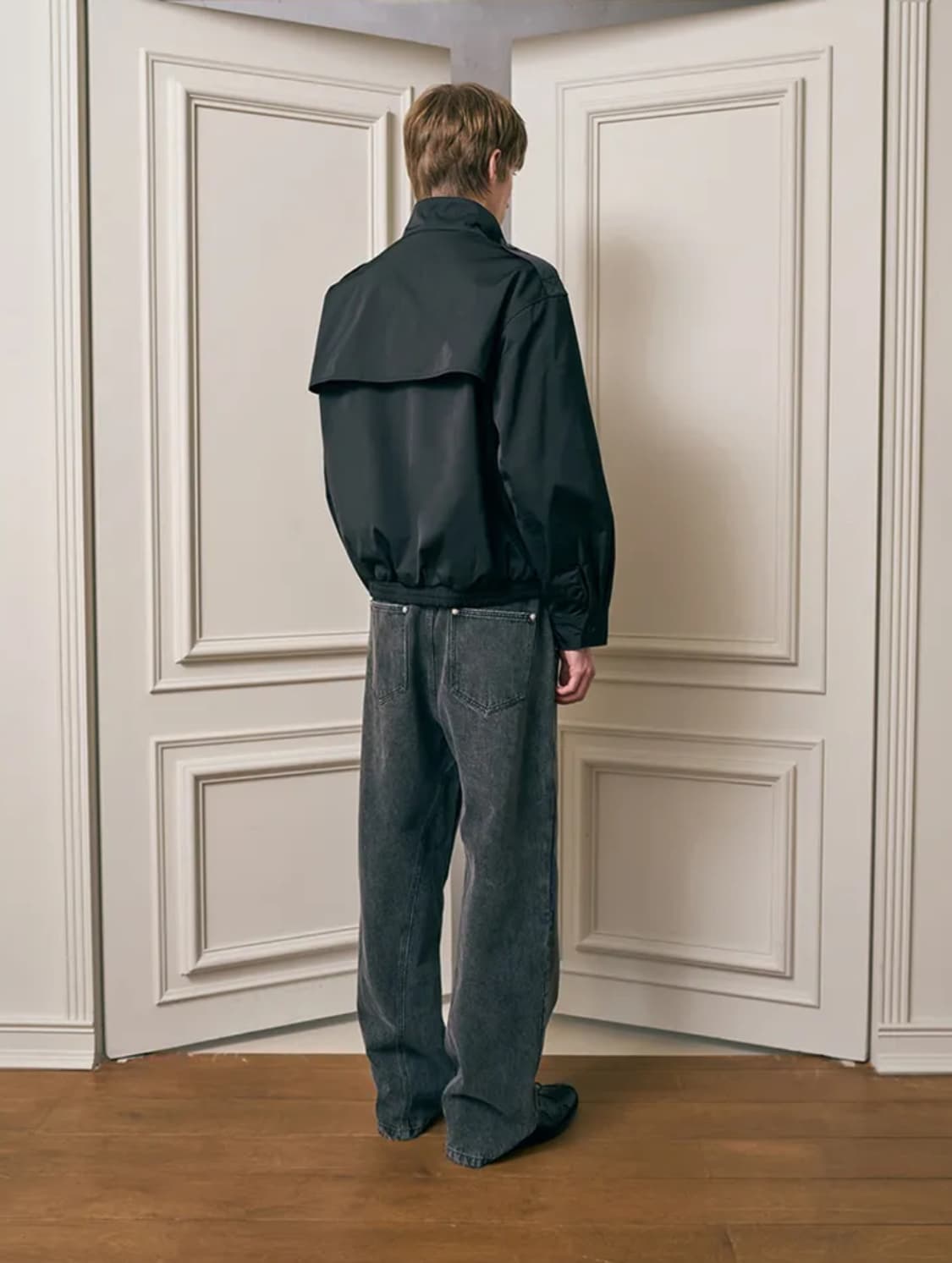 새상품(M)파르티멘토 스탠드 카라 블루종 블랙 상품이미지3