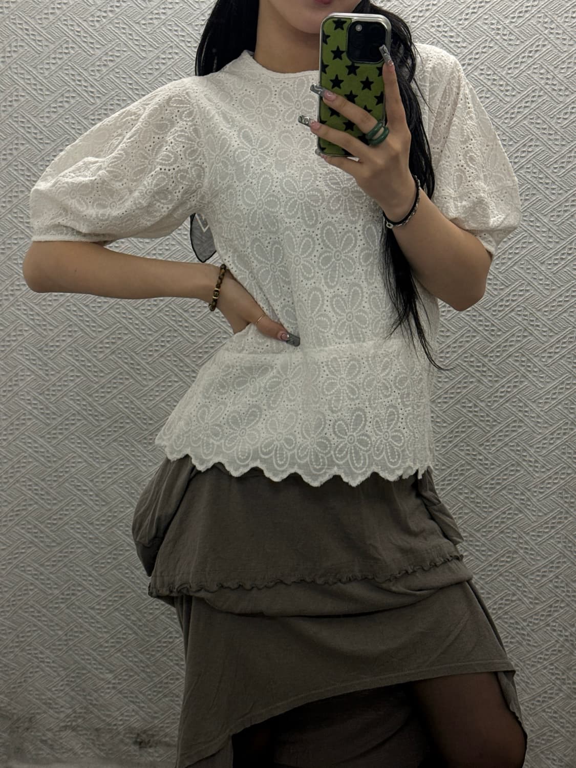 빈티지 코지 모리 키치 플라워패턴 반팔 블라우스 K0375 상품이미지2