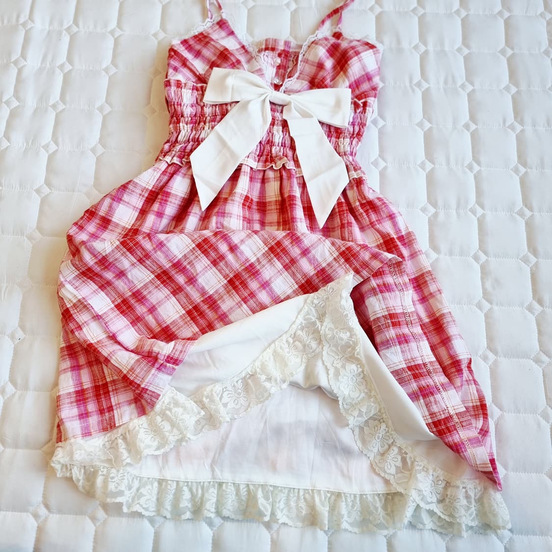 Tralala 트랄라라 딸기잼 체크 레이스 리본 원피스 상품이미지2