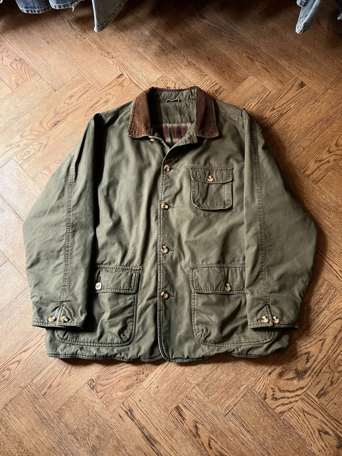 [XL]USA 빈티지 올리브그린 체크 퀼팅 헌팅자켓 상품이미지1