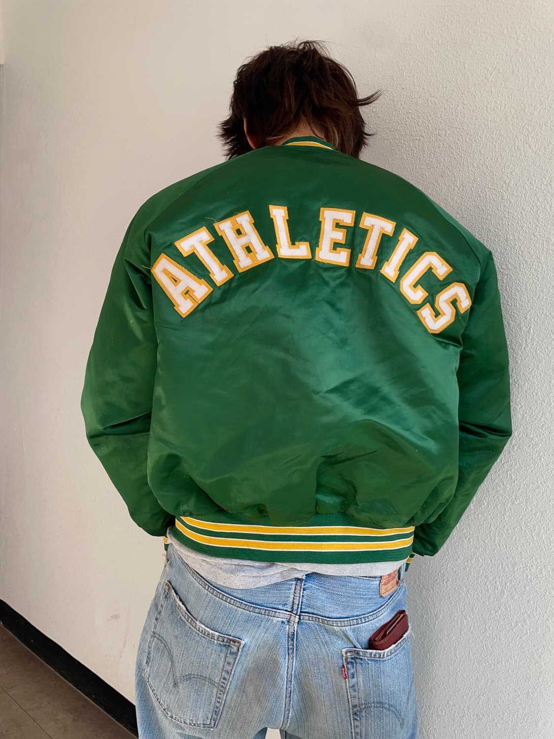 초크라인 오클랜드 아틀레틱스 세틴봄버자켓 상품이미지2