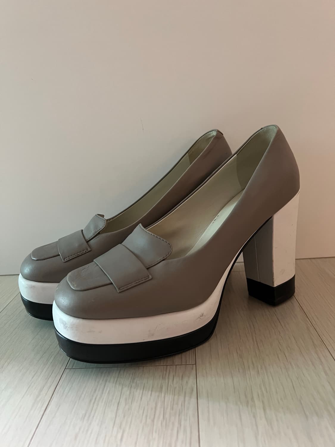 질샌더 네이비 컬러블록 청키 가죽 펌프스   상품이미지3