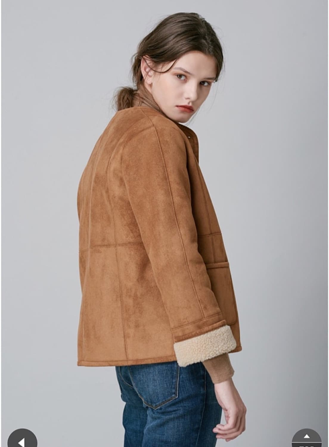 르비에르 LEVIERE 카멜 숏 무스탕 55.44 상품이미지3