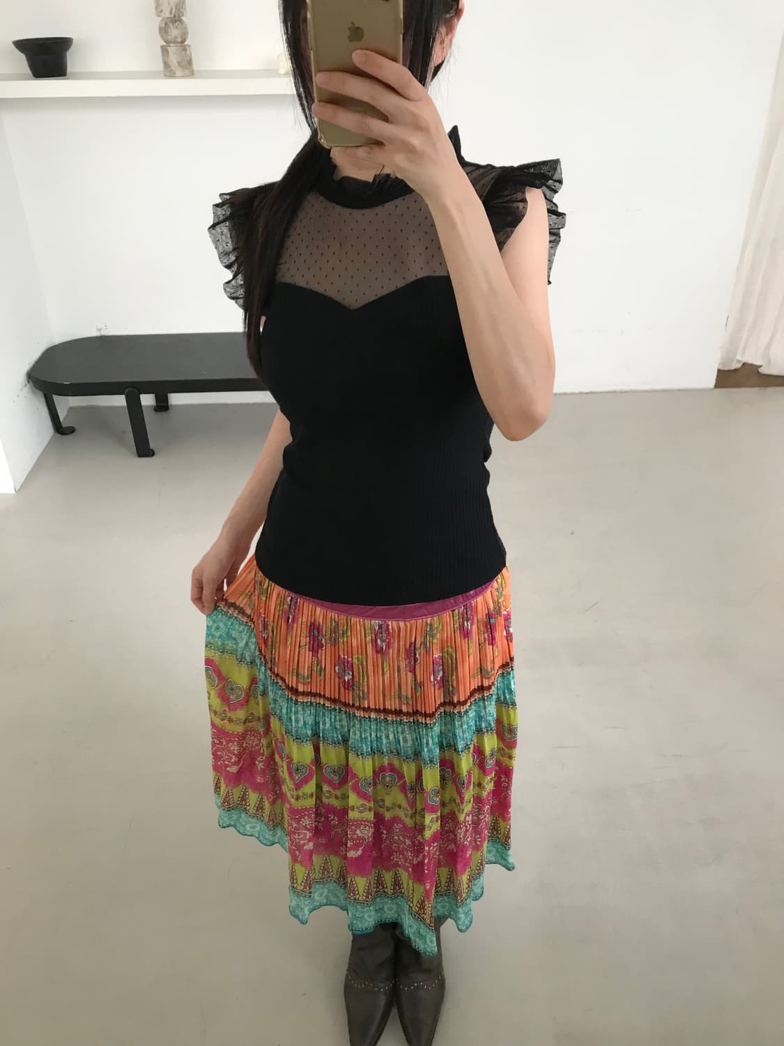 vintage pattern pleats skirt 상품이미지1