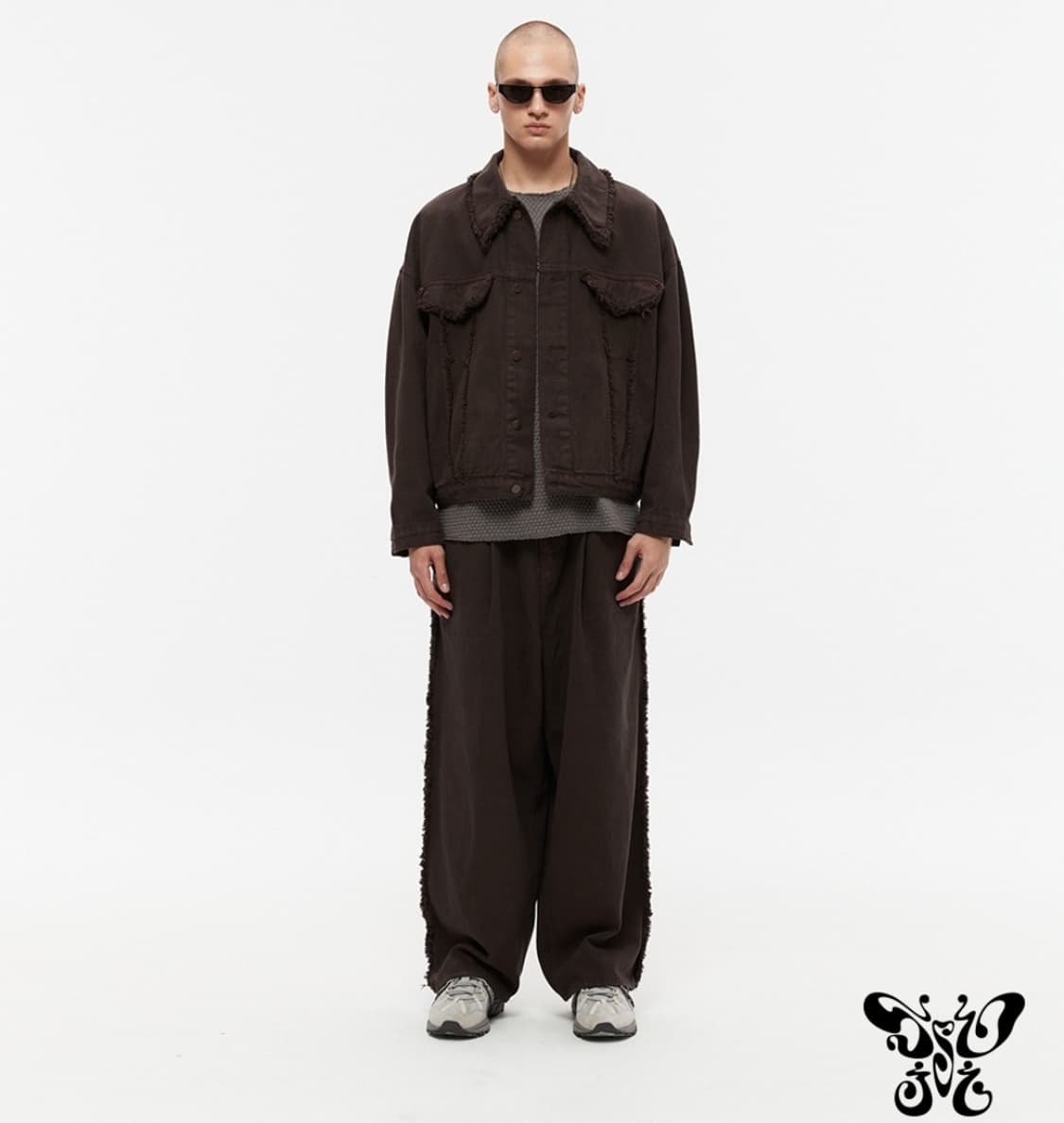 쏘지(SSOJI) 사이드 테슬 브라운 와이드 데님 팬츠 L 상품이미지1