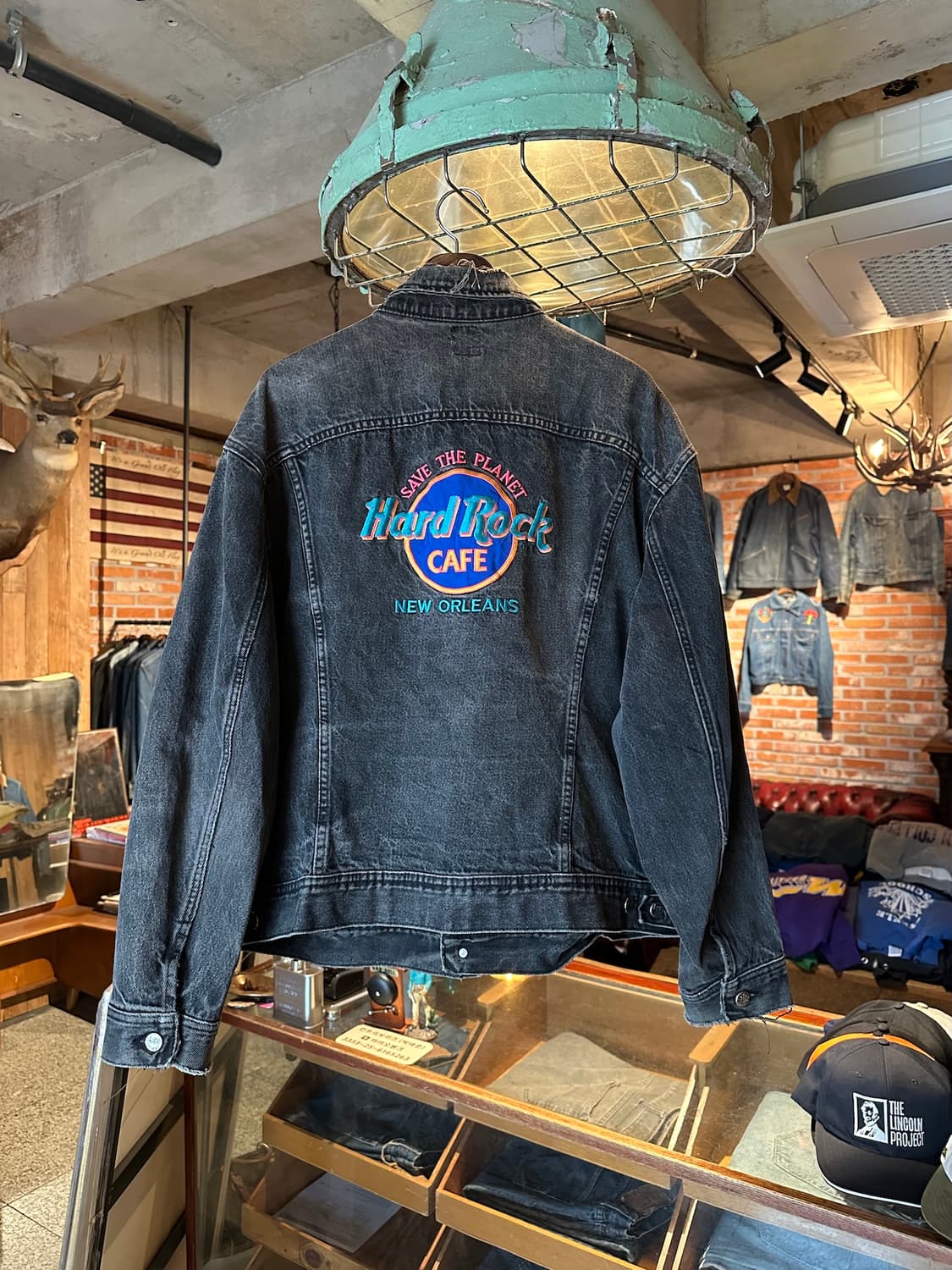 90s USA 빈티지 LEE 리 블랙 데님 트러커 자켓 하드락 카페 상품이미지6