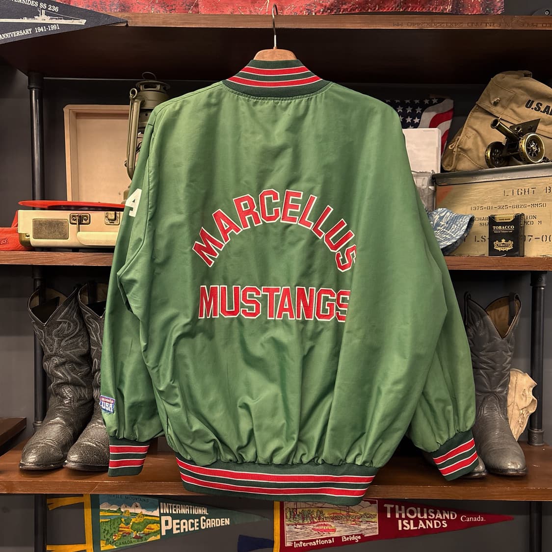 90s 마셀러스 머스탱 클럽 바시티 사틴 반집업 캥거루포켓 N779 상품이미지2