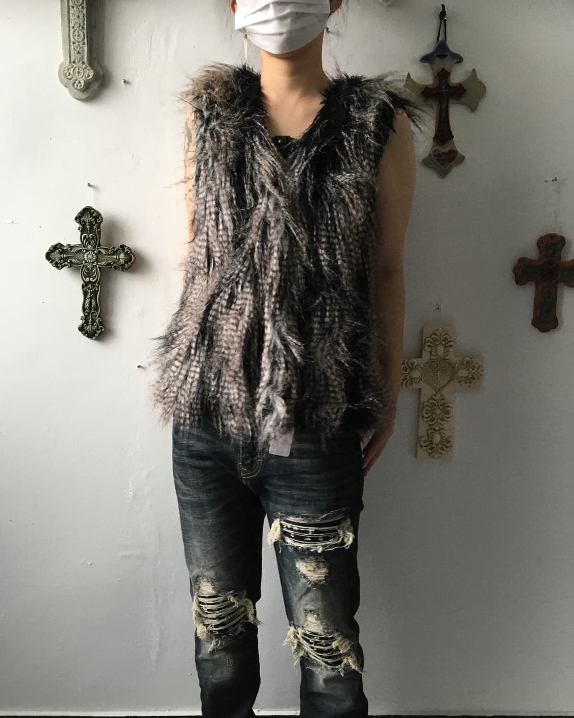 Fake fur feather mood vest 상품이미지6