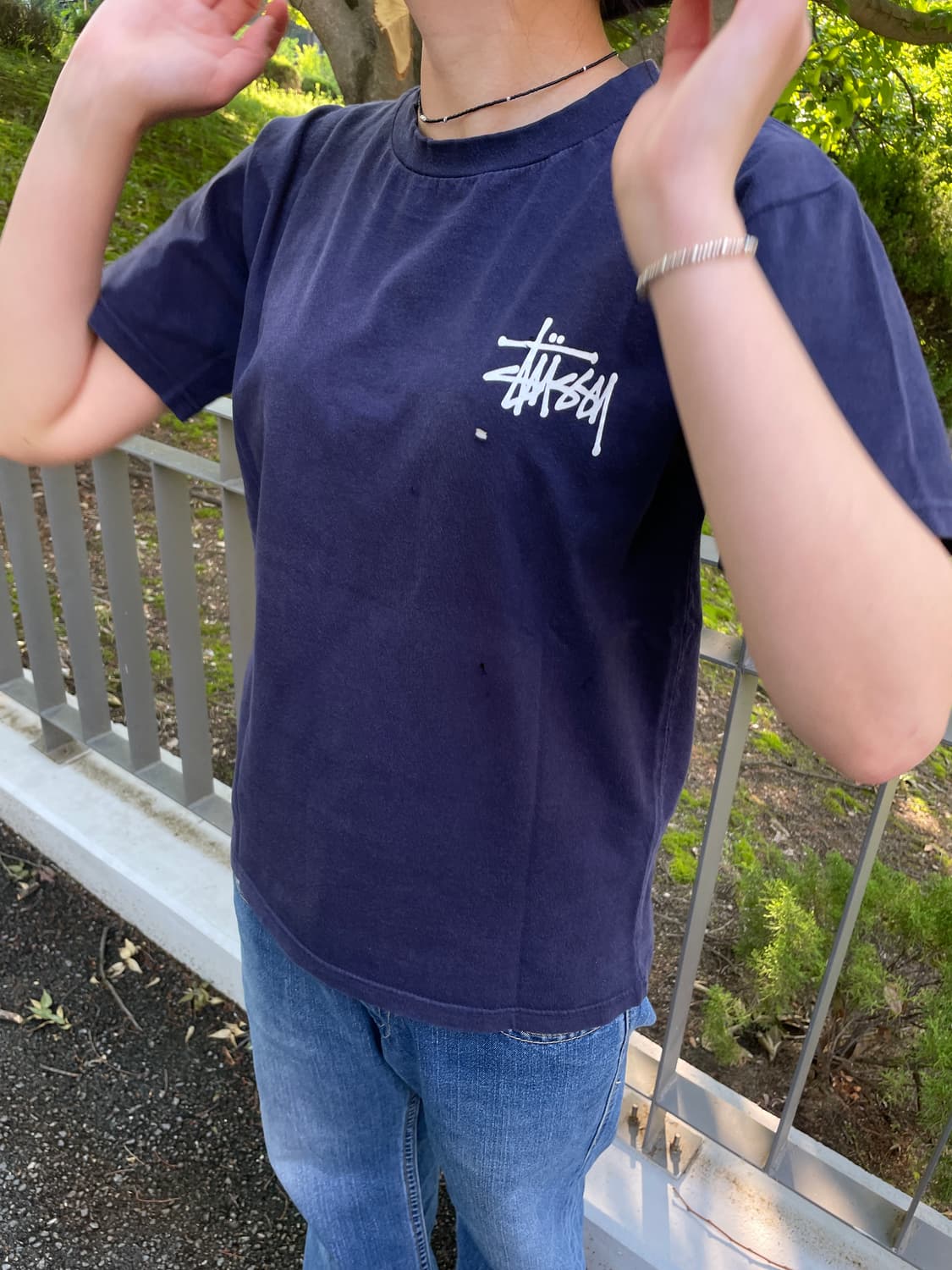 90s Stussy navy distressed T-shirt(USA) 상품이미지7